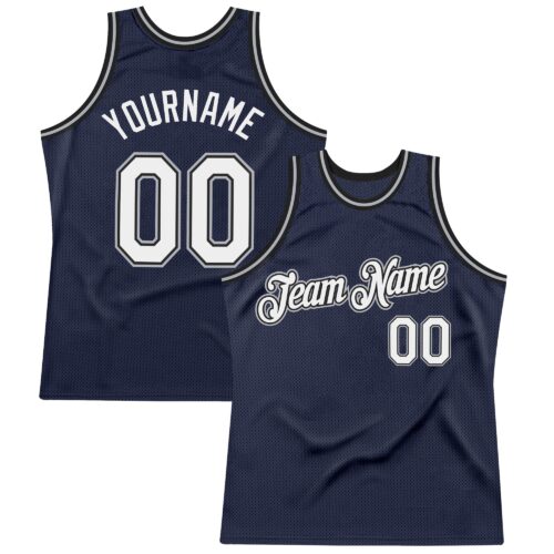 Custom Navy White Black-Gray Authentic Throwback Basketball Jersey