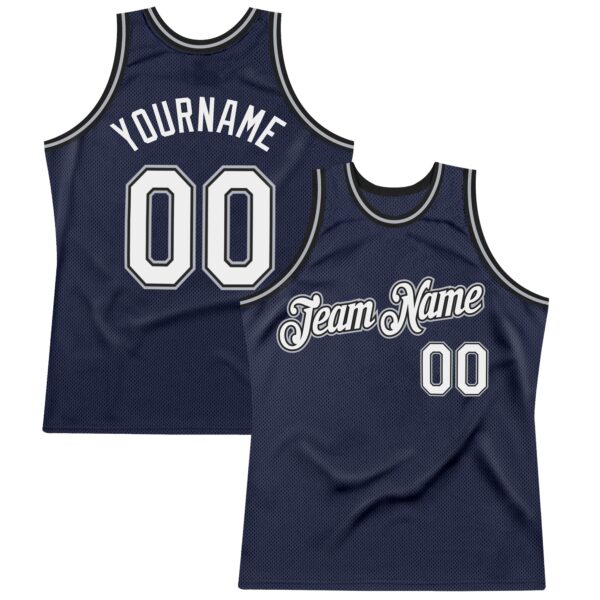Custom Navy White Black-Gray Authentic Throwback Basketball Jersey