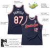 Custom Navy White-Red Authentic Throwback Basketball Jersey