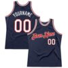 Custom Navy White-Red Authentic Throwback Basketball Jersey