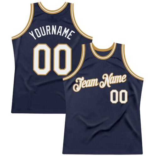 Custom Navy White-Old Gold Authentic Throwback Basketball Jersey