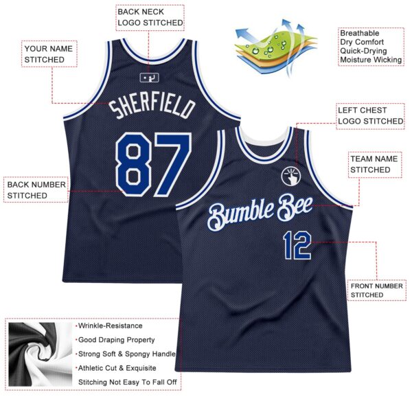 Custom Navy Royal-White Authentic Throwback Basketball Jersey