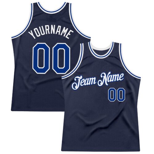 Custom Navy Royal-White Authentic Throwback Basketball Jersey