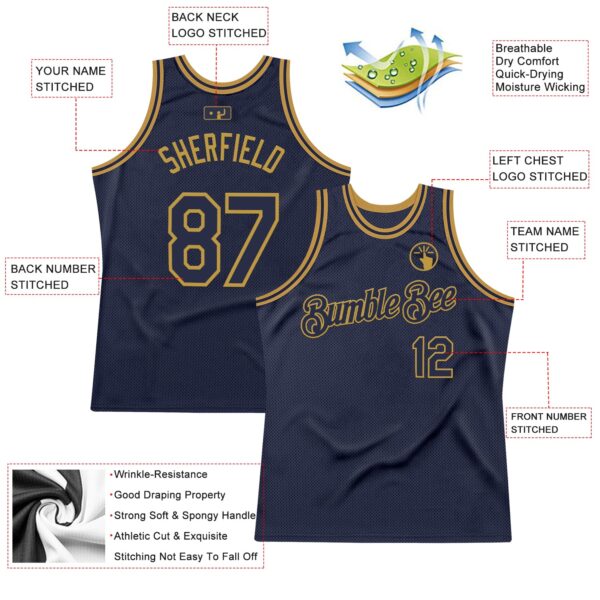 Custom Navy Old Gold Authentic Throwback Basketball Jersey
