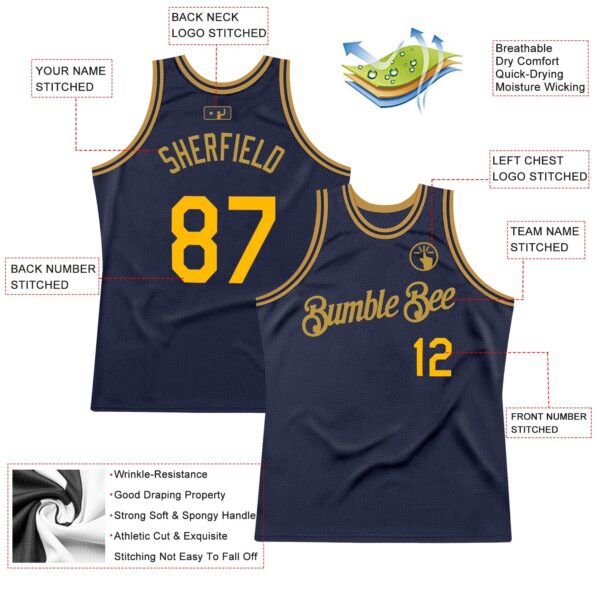 Custom Navy Gold-Old Gold Authentic Throwback Basketball Jersey