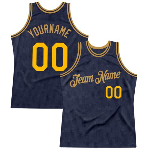 Custom Navy Gold-Old Gold Authentic Throwback Basketball Jersey
