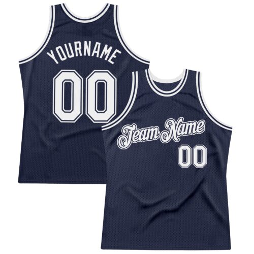 Custom Navy White Authentic Throwback Basketball Jersey