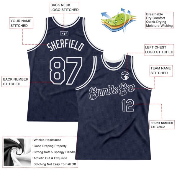 Custom Navy White Authentic Throwback Basketball Jersey