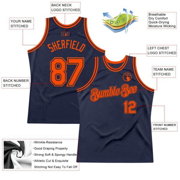Custom Navy Orange Authentic Throwback Basketball Jersey