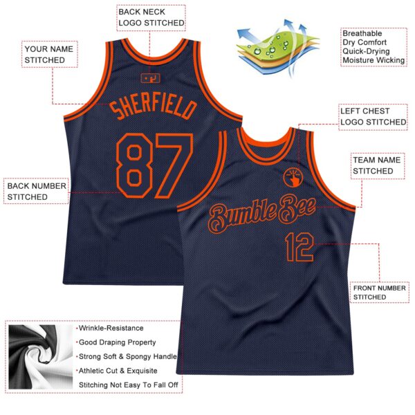 Custom Navy Orange Authentic Throwback Basketball Jersey