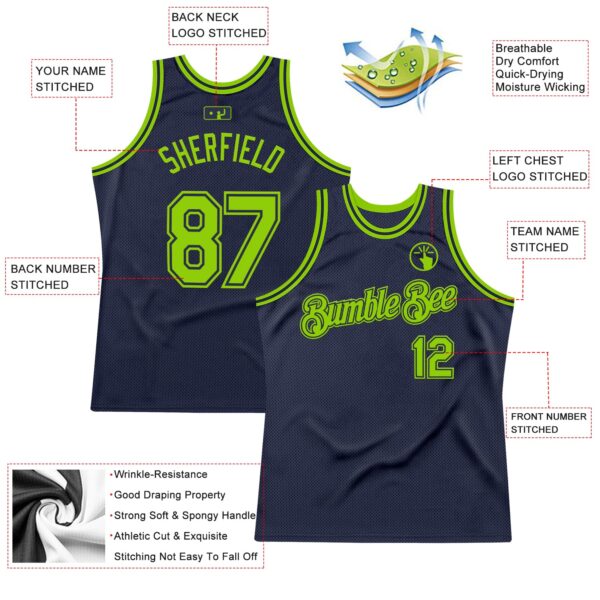 Custom Navy Neon Green Authentic Throwback Basketball Jersey