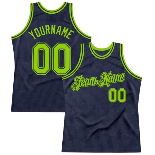 Custom Navy Neon Green Authentic Throwback Basketball Jersey