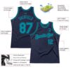 Custom Navy Teal Authentic Throwback Basketball Jersey