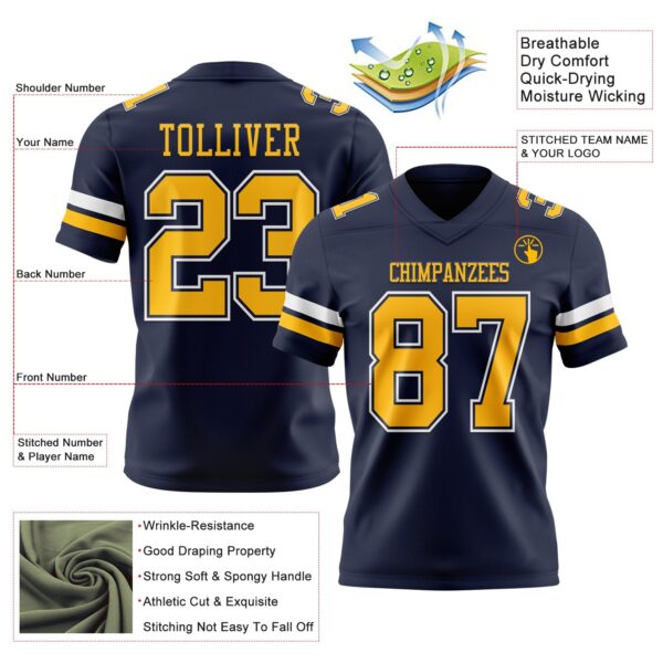 Custom Navy Gold-White Authentic Football Jersey