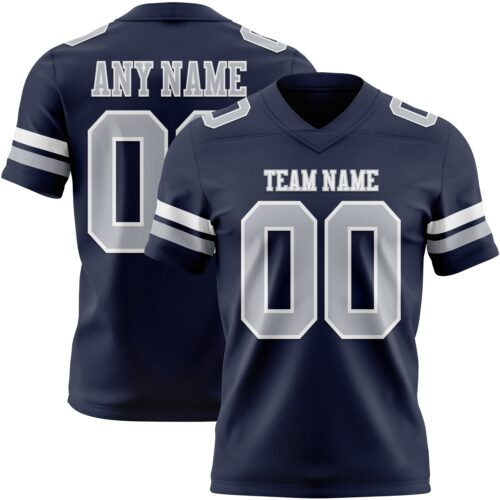 Custom Navy Gray-White Authentic Football Jersey