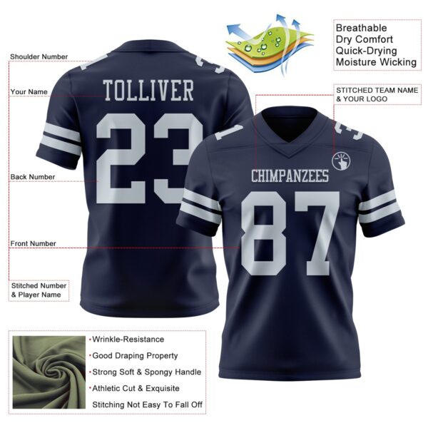 Custom Navy Silver Authentic Football Jersey
