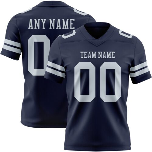 Custom Navy Silver Authentic Football Jersey