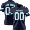 Custom Navy White-Teal Authentic Football Jersey