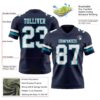 Custom Navy White-Teal Authentic Football Jersey