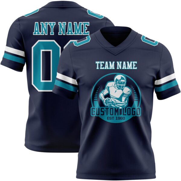 Custom Navy Teal-White Authentic Football Jersey