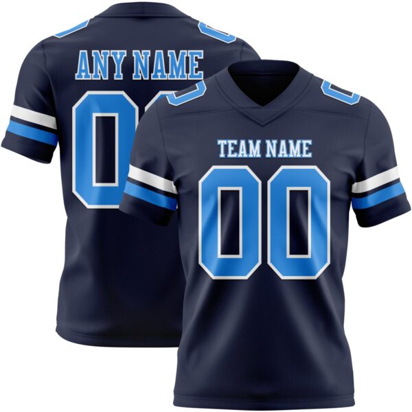 Custom Navy Powder Blue-White Authentic Football Jersey