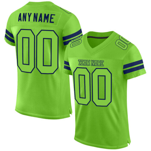 NeonGreen0036 Custom Neon Green Neon Green-Navy Mesh Authentic Football Jersey