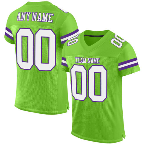 NeonGreen0039 Custom Neon Green White-Purple Mesh Authentic Football Jersey