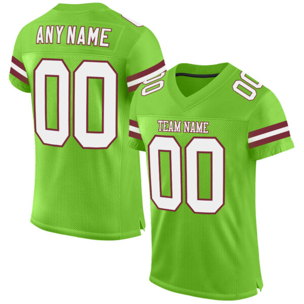 NeonGreen0040 Custom Neon Green White-Burgundy Mesh Authentic Football Jersey
