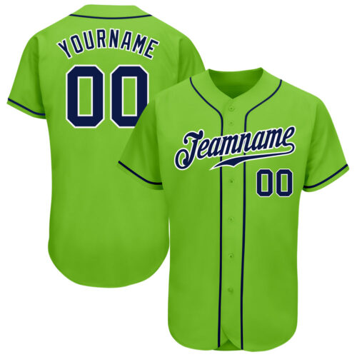 NeonGreen0057 Custom Neon Green Navy-White Authentic Baseball Jersey