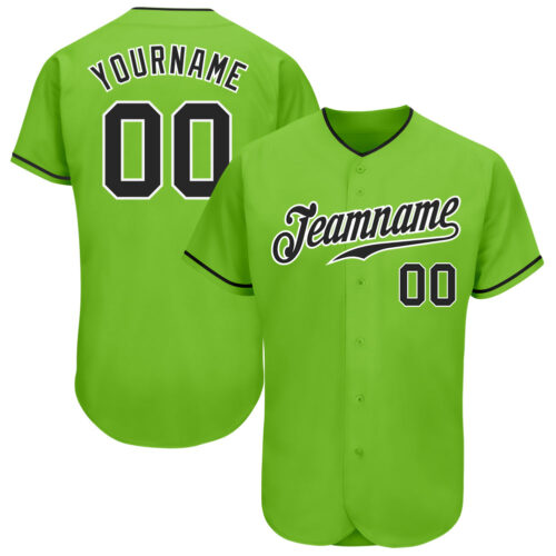 NeonGreen0058 Custom Neon Green Black-White Authentic Baseball Jersey