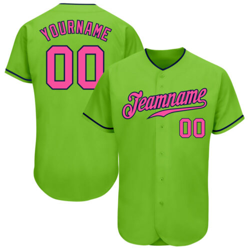 NeonGreen0059 Custom Neon Green Pink-Navy Authentic Baseball Jersey