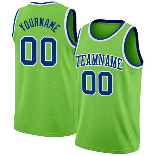 NeonGreen0072 Custom Neon Green Royal-White Authentic Basketball Jersey