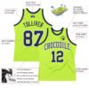 Custom Neon Green Navy-White Authentic Throwback Basketball Jersey