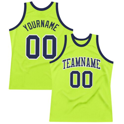 NeonGreen0073 Custom Neon Green Navy-White Authentic Throwback Basketball Jersey