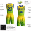 Custom Neon Green Royal-Gold Round Neck Sublimation Basketball Suit Jersey
