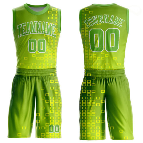 NeonGreen0078 Custom Neon Green Neon Green-Gold Round Neck Sublimation Basketball Suit Jersey