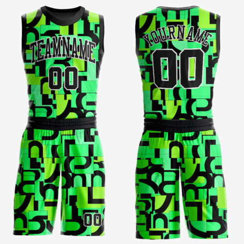 NeonGreen0083 Custom Neon Green Black-White Music Festival Round Neck Sublimation Basketball Suit Jersey