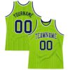 Custom Neon Green White Pinstripe Navy-White Authentic Basketball Jersey