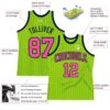 Custom Neon Green White Pinstripe Pink-Navy Authentic Basketball Jersey