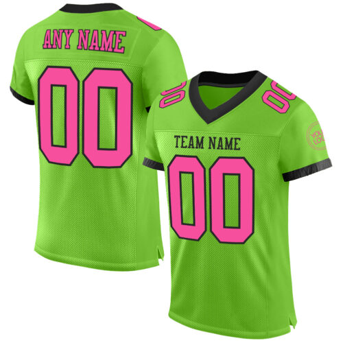 NeonGreen0147 Custom Neon Green Pink-Black Mesh Authentic Football Jersey