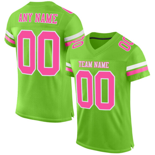 NeonGreen0150 Custom Neon Green Pink-White Mesh Authentic Football Jersey