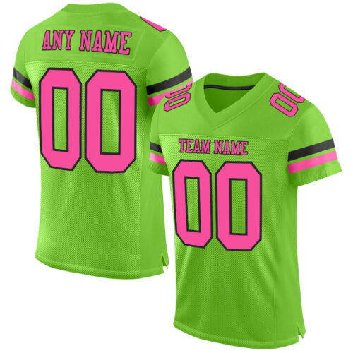 NeonGreen0151 Custom Neon Green Pink-Black Mesh Authentic Football Jersey