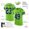 NeonGreen0158-1 Custom Neon Green Navy-Gray Mesh Authentic Football Jersey