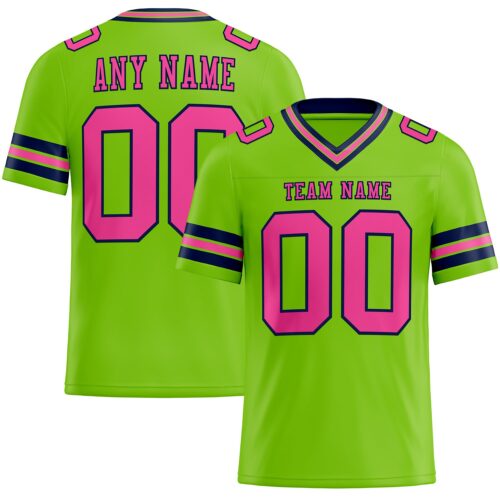Custom Neon Green Pink-Navy Authentic Football Jersey