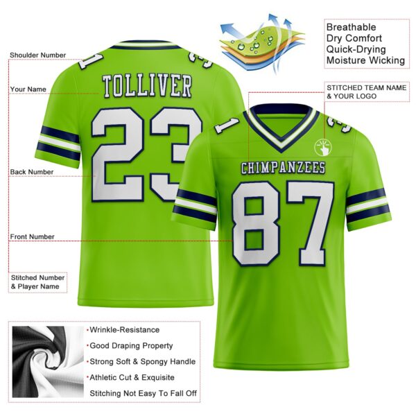 Custom Neon Green White-Navy Authentic Football Jersey