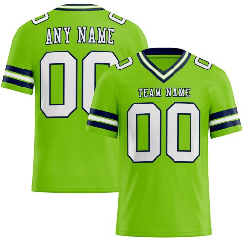 Custom Neon Green White-Navy Authentic Football Jersey