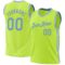 Custom Neon Green Light Blue-White Authentic Throwback Basketball Jersey