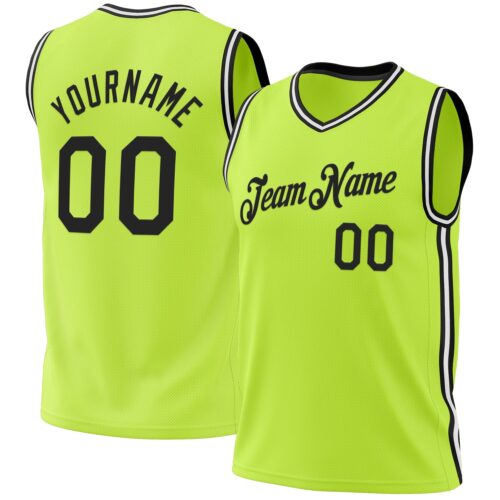 NeonGreen0209 Custom Neon Green Black-White Authentic Throwback Basketball Jersey