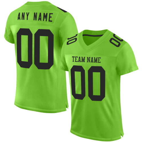 NeonGreen0282 Custom Neon Green Black Mesh Authentic Football Jersey