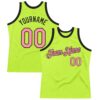 Custom Neon Green Medium Pink-Black Authentic Throwback Basketball Jersey